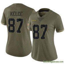 Womens Kansas City Chiefs Travis Kelce Olive Limited 2022 Salute To Service Kcc216 Jersey C3034
